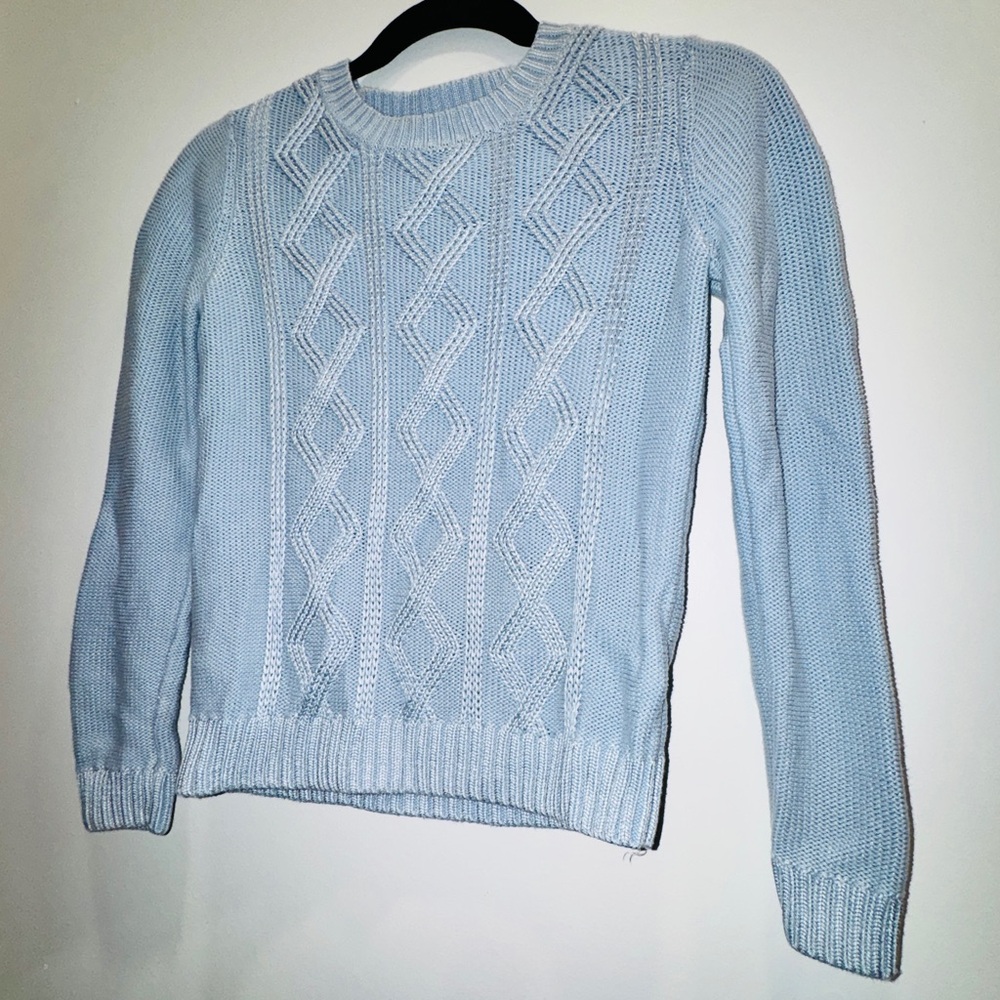 Brooks Brothers Baby Blue Cable Knit Sweater Soft Girl Coquette Cotton pastel